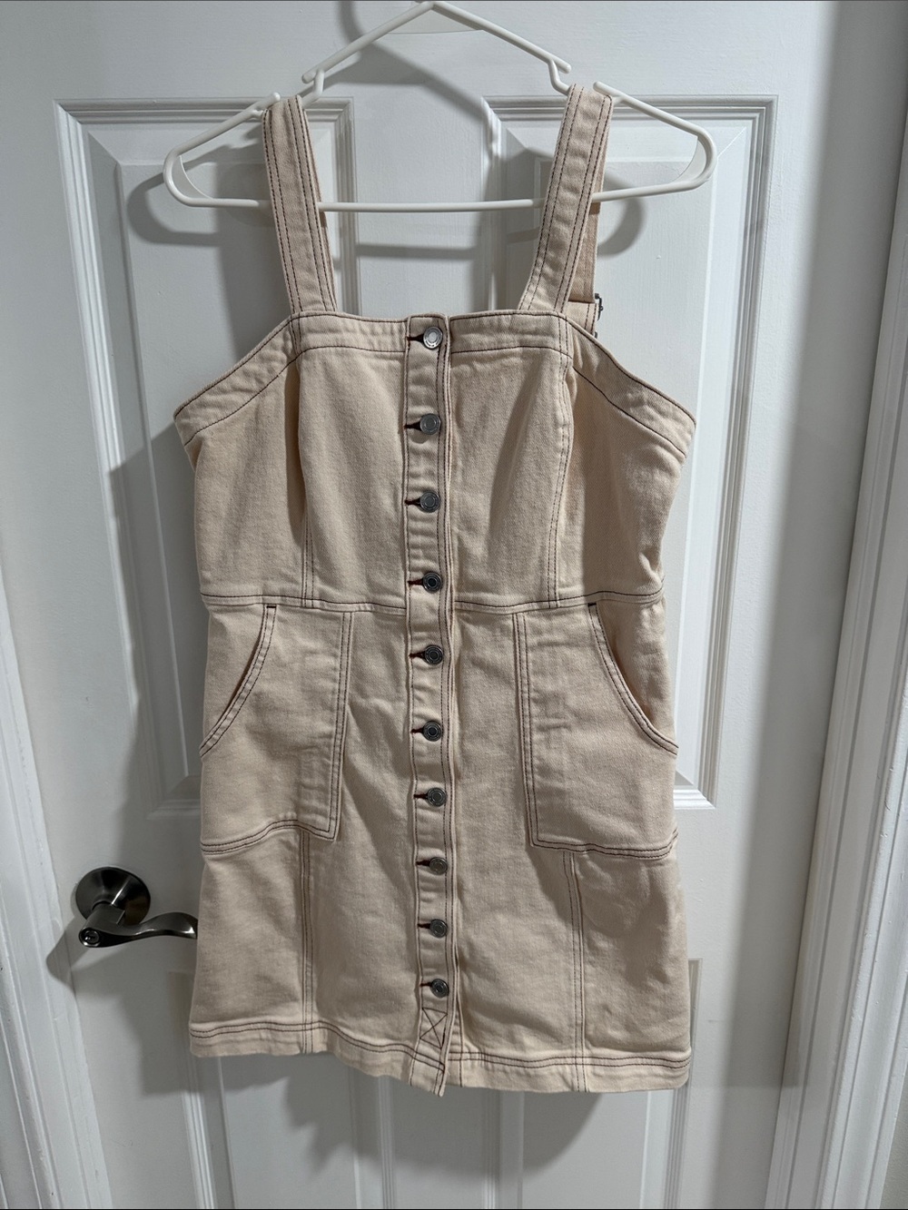 SO Cream Button-Front Mini Denim Dress